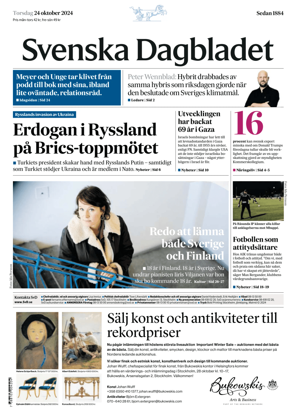 Prima-pagina-Svenska Dagbladet-edizione-di-oggi-20241024